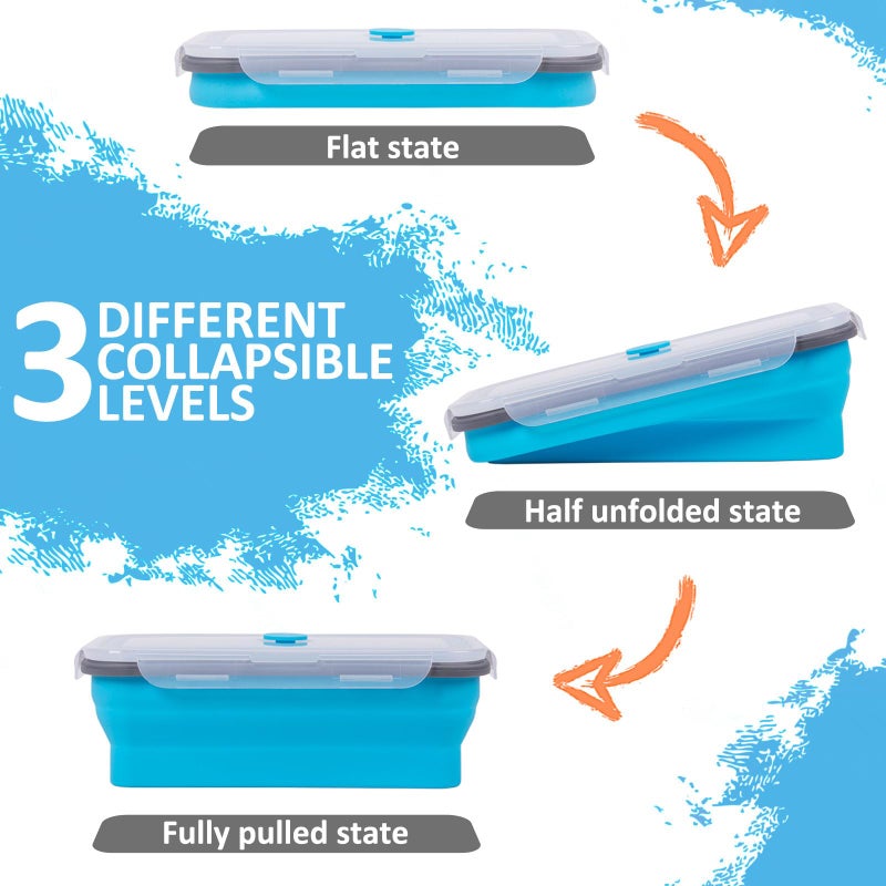 SiliSea Collapsible Silicone Food Storage Containers Set with Lid & Air Vent,Foldable Lunch Containers(4PCS,Blue,40oz) - Image 3
