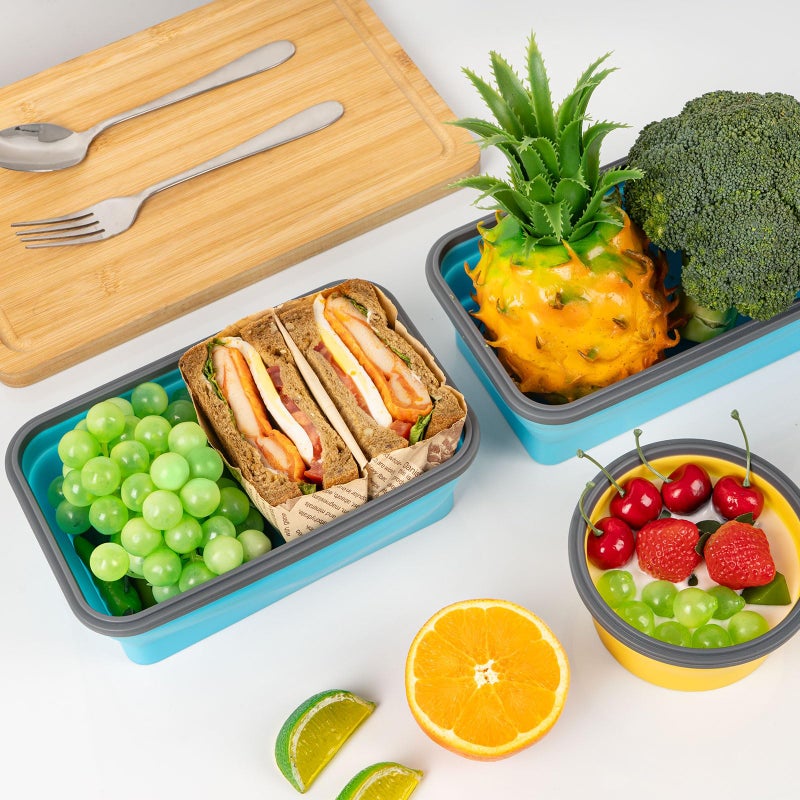 SiliSea Collapsible Silicone Food Storage Containers Set with Lid & Air Vent,Foldable Lunch Containers(4PCS,Blue,40oz) - Image 4