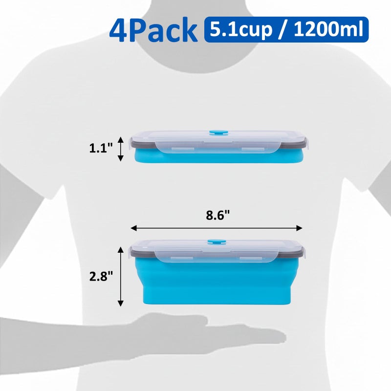 SiliSea Collapsible Silicone Food Storage Containers Set with Lid & Air Vent,Foldable Lunch Containers(4PCS,Blue,40oz) - Image 2