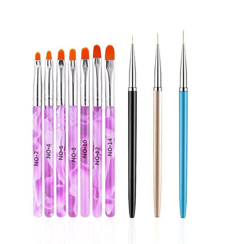 FULINJOY 10 Pcs Gel Nail Brush Set, 7 Pcs UV Gel Nail Painting Brushes with 3 Pcs Nail Art Liner Brushes, Nail Art Brush Nail Painting Brush Pen Set for Acrylic Application - Image 1