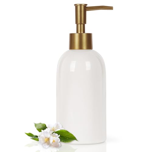 Natheeph 14OZ Ceramic Soap Dispenser Ceramic Soap Pump Dispenser Can Fill Liquid for Bathroom/Kitchen (White) - Image 1