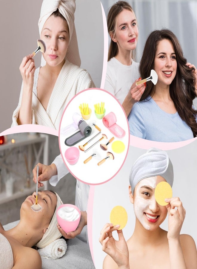 DLUGOPIS ٢٤ قطعة من مستلزمات التجميل للعناية بالوجه: ٢ فرشاة قناع الوجه على شكل مروحة، ٤ فرش قصيرة ناعمة على شكل مروحة، ٣ أوعية سيليكون لخلط قناع الوجه، ٣ عصابات رأس لاصقة للوجه، ١٢ إسفنجة دائرية مضغوطة للتنظيف - Image 4