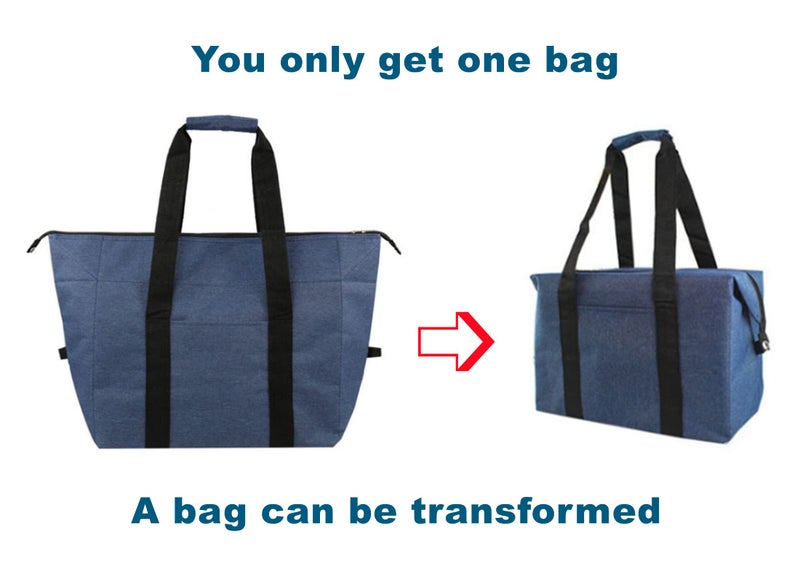DoroSun Insulated Grocery Cooler Food Bags with Zipper for Shopping, Travel, Picnic or Lunch, Alumimum Foam Tote Bag for Frozen Cold Hot Foods Delivery, Blue - Image 2