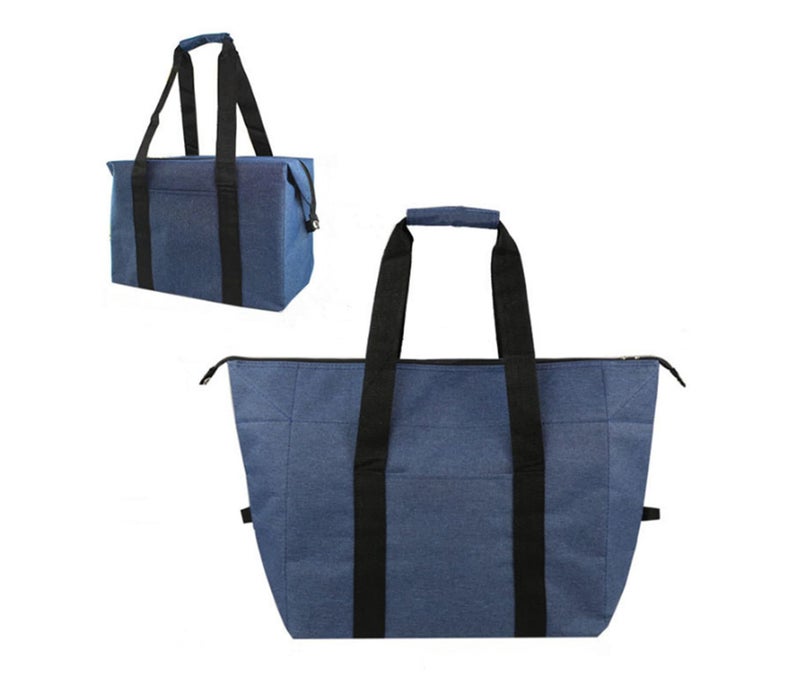 DoroSun Insulated Grocery Cooler Food Bags with Zipper for Shopping, Travel, Picnic or Lunch, Alumimum Foam Tote Bag for Frozen Cold Hot Foods Delivery, Blue - Image 1