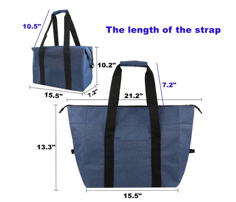 DoroSun Insulated Grocery Cooler Food Bags with Zipper for Shopping, Travel, Picnic or Lunch, Alumimum Foam Tote Bag for Frozen Cold Hot Foods Delivery, Blue - Image 4