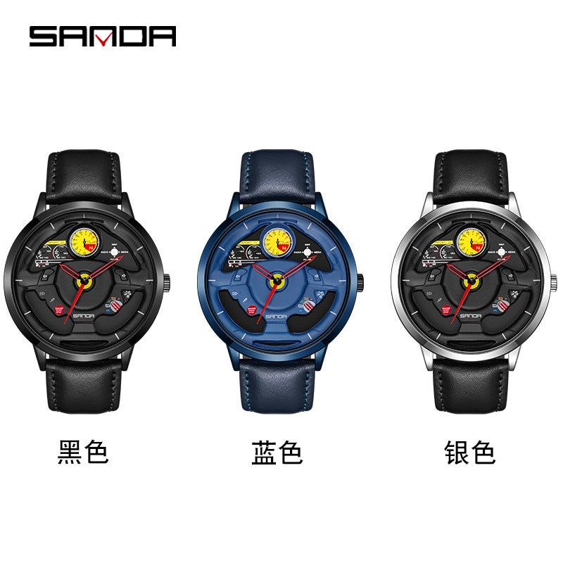 Sanda Sanda New 1085 Quartz Watch Boys Waterproof Shockproof Steering Wheel Creative Personality Hollow Watch Men - Image 5
