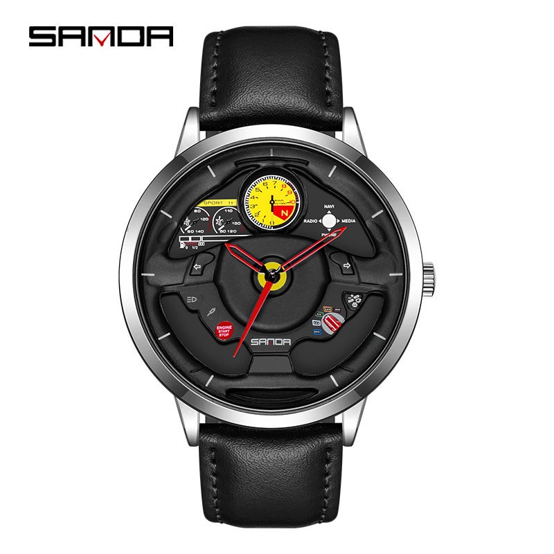 Sanda Sanda New 1085 Quartz Watch Boys Waterproof Shockproof Steering Wheel Creative Personality Hollow Watch Men - Image 1