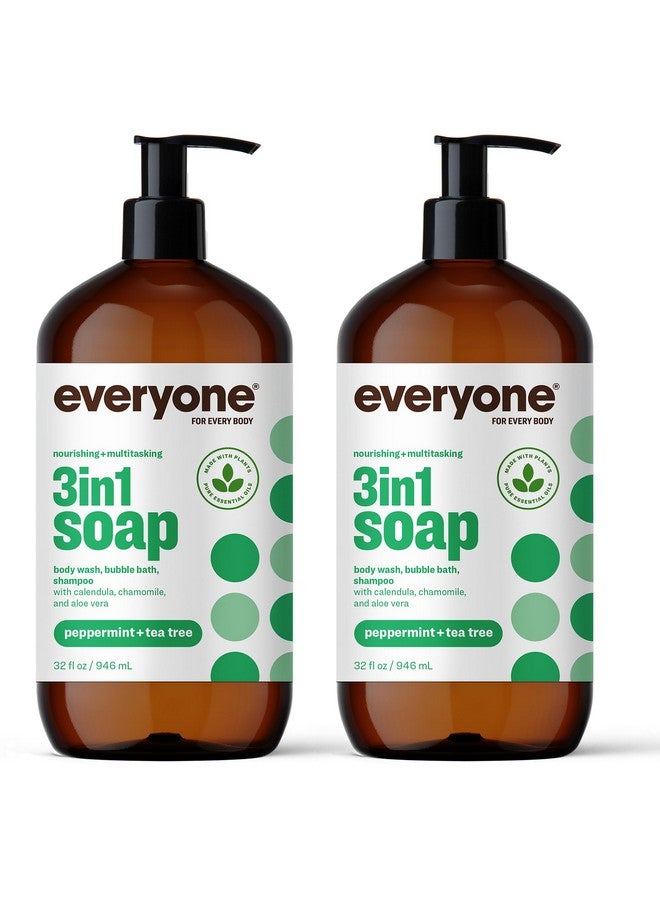 ايفريوان صابون 3 في 1، غسول للجسم، حمام فقاعات، شامبو، 32 أونصة (عبوة من قطعتين)، منظف شجرة شاي النعناع وجوز الهند مع مستخلصات نباتية عضوية وزيوت عطرية نقية - Image 1