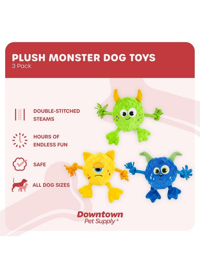 داونتاون بيت سبلاي Downtown Pet Supply - ألعاب مضغ محشوة على شكل وحش مع كرة صرير بالداخل - عبوة من 3 قطع - ألعاب متينة للكلاب الصغيرة والمتوسطة والكبيرة - ألعاب صرير للكلاب - ألعاب مضغ للكلاب العدوانية  - Image 2