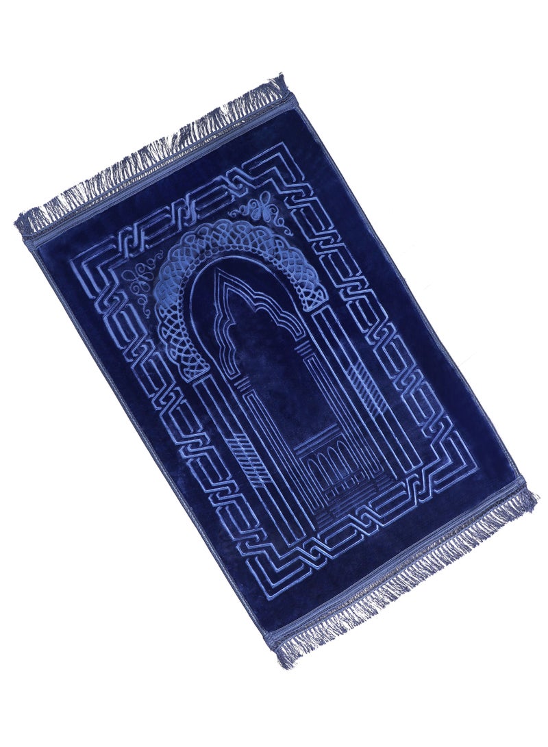 Traditional Prayer Mat, 80x120 cm Large Portable Multicolor Islamic Prayer rug, Janamaz Sajjadah for Muslim Men and Women Navy