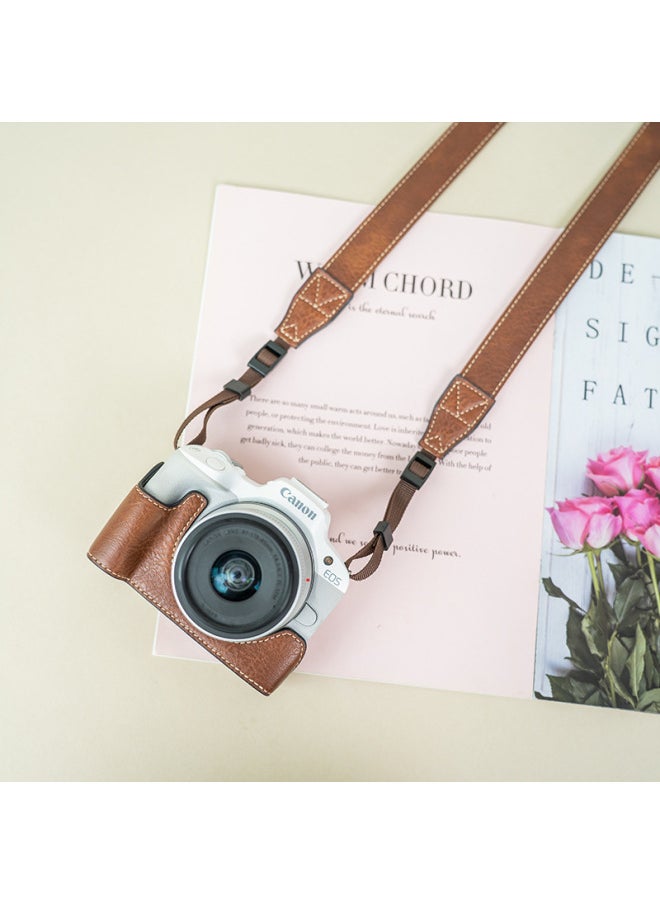 Generic Canon R50 Protective Case R10 Camera Bag RPR8 Leather Case R7 Base Bag R5 Protective Case R6 Second Generation Accessories R100-Color:R5/r6/r62 Coffee Color Protective Cover + Coffee Color Pu Shoulder Strap  - Image 5