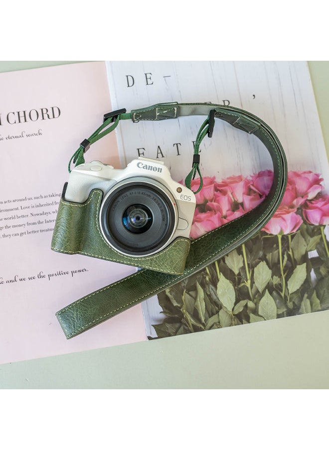 Generic Canon R50 Protective Case R10 Camera Bag RPR8 Leather Case R7 Base Bag R5 Protective Case R6 Second Generation Accessories R100-Color:R5/r6/r62 Coffee Color Protective Cover + Coffee Color Pu Shoulder Strap  - Image 3