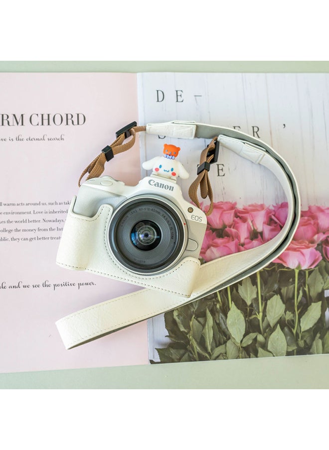 Generic Canon R50 Protective Case R10 Camera Bag RPR8 Leather Case R7 Base Bag R5 Protective Case R6 Second Generation Accessories R100-Color:R5/r6/r62 Coffee Color Protective Cover + Coffee Color Pu Shoulder Strap  - Image 2