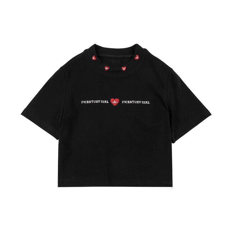 Short T-Shirt for Women 2025 Summer New Korean Style Slim Fit Embroidered Trendy Student Short-Sleeve Top Women's Fashion - Image 5