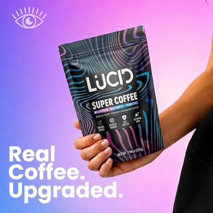 Lucid Superfood Organic Mushroom Coffee with Nootropics - Lion's Mane, Tremella, Cordyceps & Turkey Tail - Instant Mushroom Coffee Focus Brain Health - Alpha GPC, L-Theanine, Ginko Biloba - USA Made - Image 2