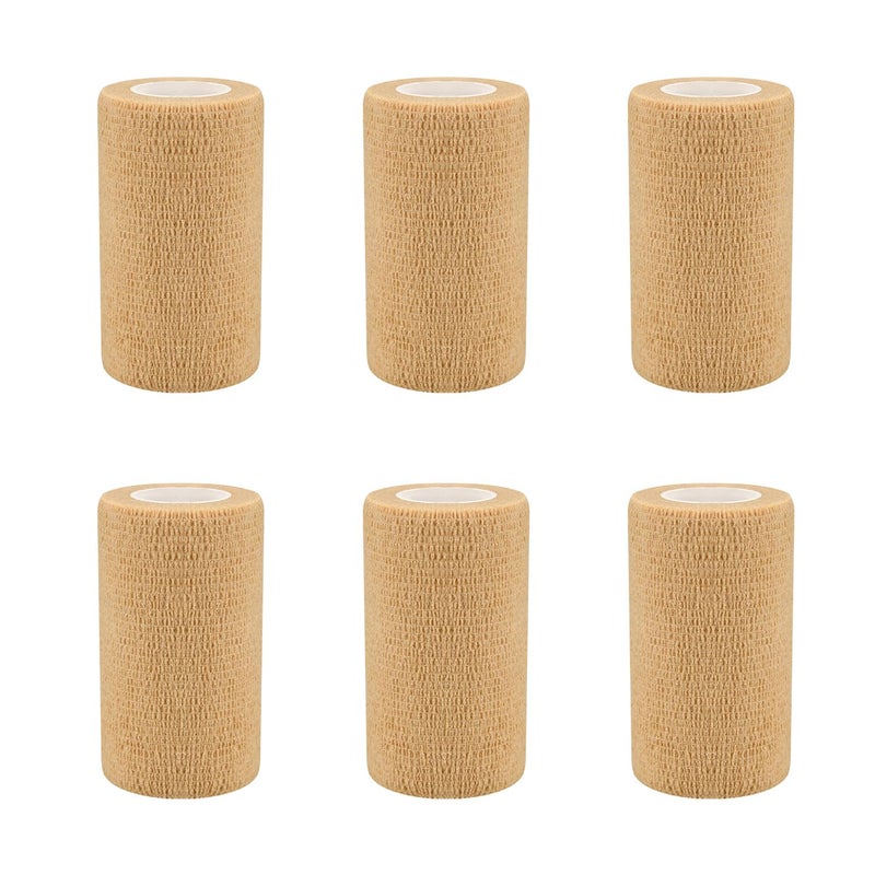 Ruby Q 4" Self Adhesive Bandage Wraps, 6pcs Vet Wraps, Skin Color, 5 Yard Self Adherent Wraps for Sports, Wrist, Ankle and Swelling - Image 1