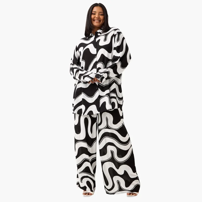  أولا بوبكن Plus Size Ulla Popken All-Over Print Wide Leg Pants