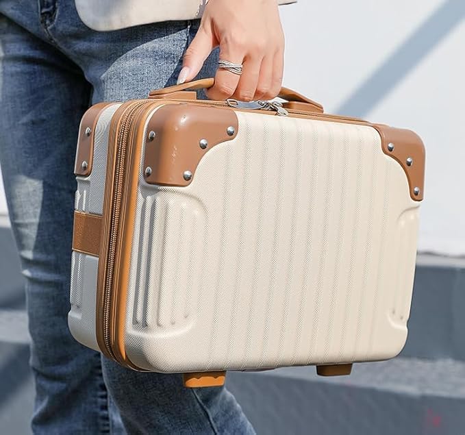 IMUU Cosmetic Bag with Handle Portable Hard Shell Cosmetic Travel Case Waterproof Storage Cosmetic Box PressureProof ABS Carrying Makeup Case Suitcase Cosmetic Bag for Women Girl Cream - Image 4