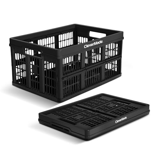 CleverMade Collapsible Utility Crate 45L Foldable Plastic Crate with Heavy Duty 66 lb Capacity for Storage Trunk Organization Moving Obsidian - Image 1