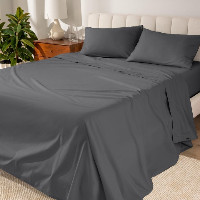 100 ORGANIC COTTON KING SHEET SET CRISP PERCALE WEAVE 260 THREAD COUNT LIGHTWEIGHT BREATHABLE BEDDING SHEETS PILLOWCASES KING GREY