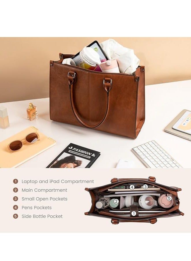 Lovevook LOVEVOOK Laptop Bag for Women, 15.6 inch Laptop Tote Bag Vintage Work Bags for Women Computer Bag Office Briefcase Handbag  - Image 4