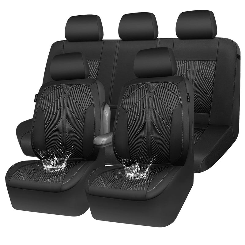 CAR PASS Waterproof Car Seat Covers Full SetNeoprene Wetsuit AllWeather NonSlip Durable Universal Fit for SUV Sedans Trucks Vans with Armrest Airbag Compatibable All Black - Image 2