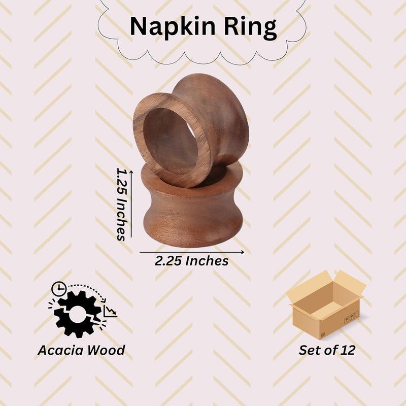 CLEENTABLE Wooden Napkin Rings Set of 12 Fall Decor for Home Round Acacia Wood Napkin Holders for Dining Table Settings Wood Napkin Ring Rustic Table Décor for Weddings, Parties, and Everyday Use - - Image 4