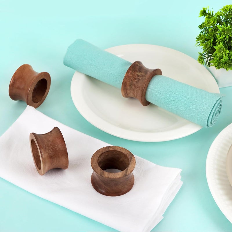 CLEENTABLE Wooden Napkin Rings Set of 12 Fall Decor for Home Round Acacia Wood Napkin Holders for Dining Table Settings Wood Napkin Ring Rustic Table Décor for Weddings, Parties, and Everyday Use - - Image 2
