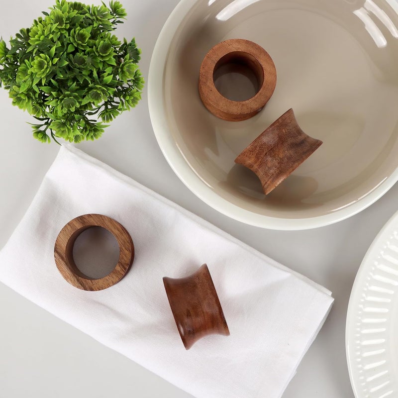 CLEENTABLE Wooden Napkin Rings Set of 12 Fall Decor for Home Round Acacia Wood Napkin Holders for Dining Table Settings Wood Napkin Ring Rustic Table Décor for Weddings, Parties, and Everyday Use - - Image 3
