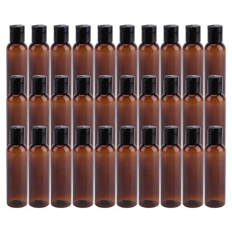 Bekith 30 Pack 4oz Plastic Squeeze Bottles with Disc Top Flip Cap, Empty Amber BPA-Free Refillable Containers For Shampoo, Lotions, Liquid Body Soap, Creams - Image 1