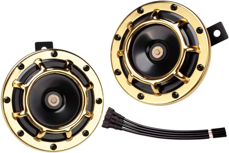 FARBIN Horn Electric Car Horns 12V Loud Car Horn High/Low Tone Twin Horns Kit for Motorcycle Truck Boat (gold) - Image 1