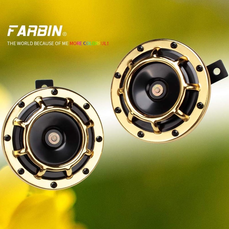 FARBIN Horn Electric Car Horns 12V Loud Car Horn High/Low Tone Twin Horns Kit for Motorcycle Truck Boat (gold) - Image 2