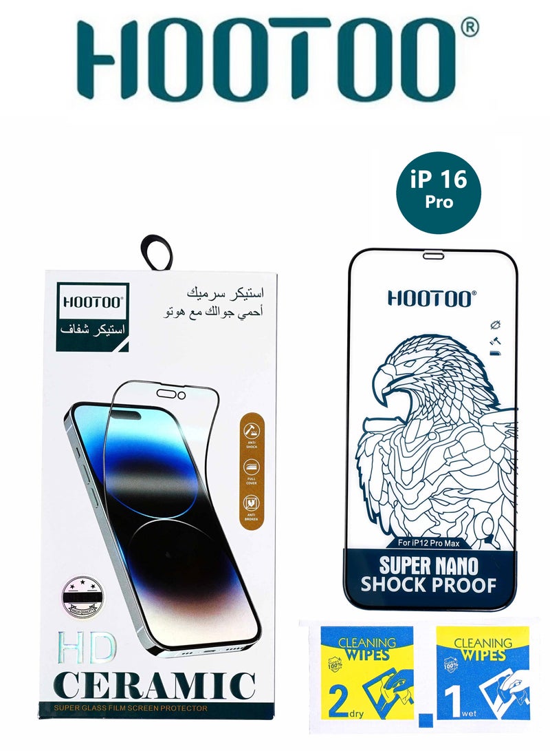 هوتو ستيكر حماية شاشة امامية ل ايفون 16 برو، حماية ضد الكسر بتقنية النانو القوية المقاومة لصدمات والكسور، سهلة التركيب. - Image 1