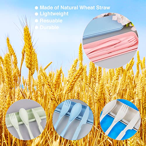 YDYTOP Reusable Travel Utensils Set with Case, Pink Wheat Straw Portable Knife Fork Spoons Tableware, Eco-Friendly BPA Free Cutlery for Kids and Adults as Travel Picnic Camping Utensils - Image 5