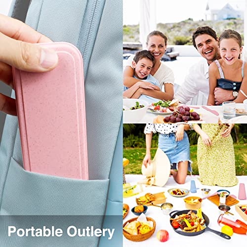 YDYTOP Reusable Travel Utensils Set with Case, Pink Wheat Straw Portable Knife Fork Spoons Tableware, Eco-Friendly BPA Free Cutlery for Kids and Adults as Travel Picnic Camping Utensils - Image 3