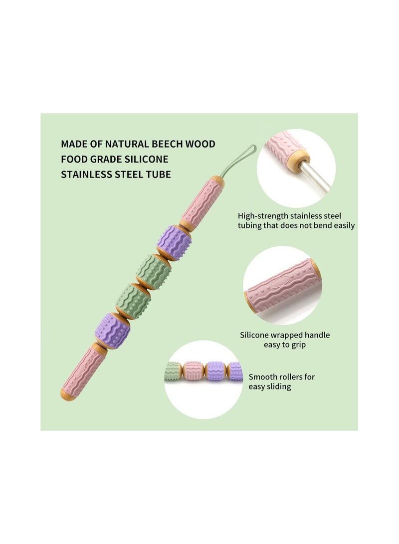 KASTWAVE Massage Roller Stick, Fascia Muscle Roller, Relief Back Pain, Leg Cramp & Muscle Soreness, Wooden Massager Handheld Roller Body Roller Deep Tissue Massage Stick Tools, 4 Rollers - Image 3