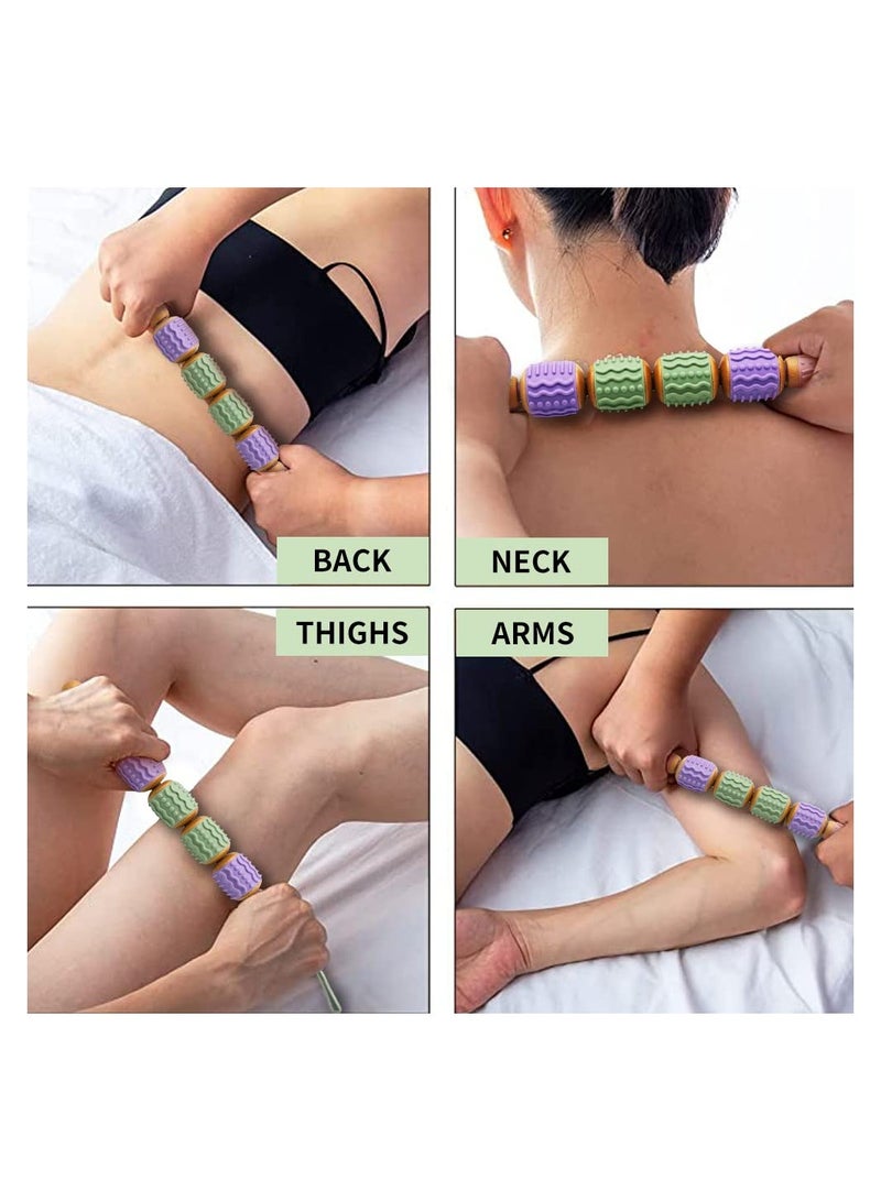KASTWAVE Massage Roller Stick, Fascia Muscle Roller, Relief Back Pain, Leg Cramp & Muscle Soreness, Wooden Massager Handheld Roller Body Roller Deep Tissue Massage Stick Tools, 4 Rollers - Image 2