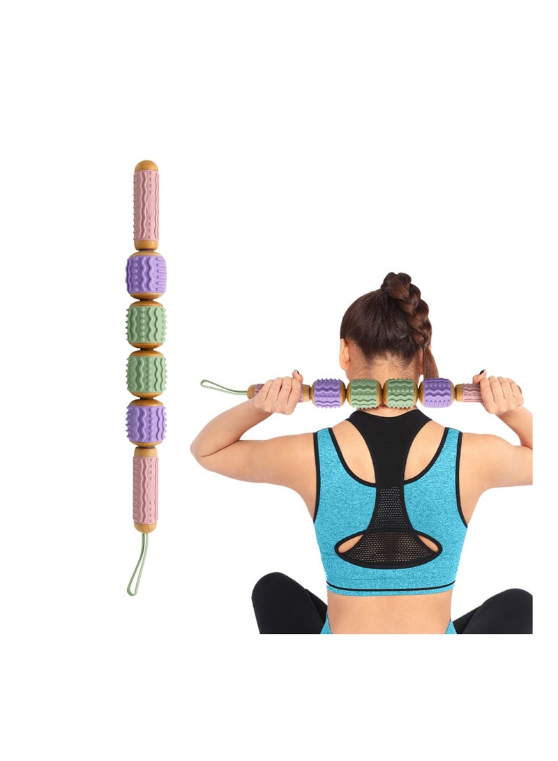KASTWAVE Massage Roller Stick, Fascia Muscle Roller, Relief Back Pain, Leg Cramp & Muscle Soreness, Wooden Massager Handheld Roller Body Roller Deep Tissue Massage Stick Tools, 4 Rollers - Image 1