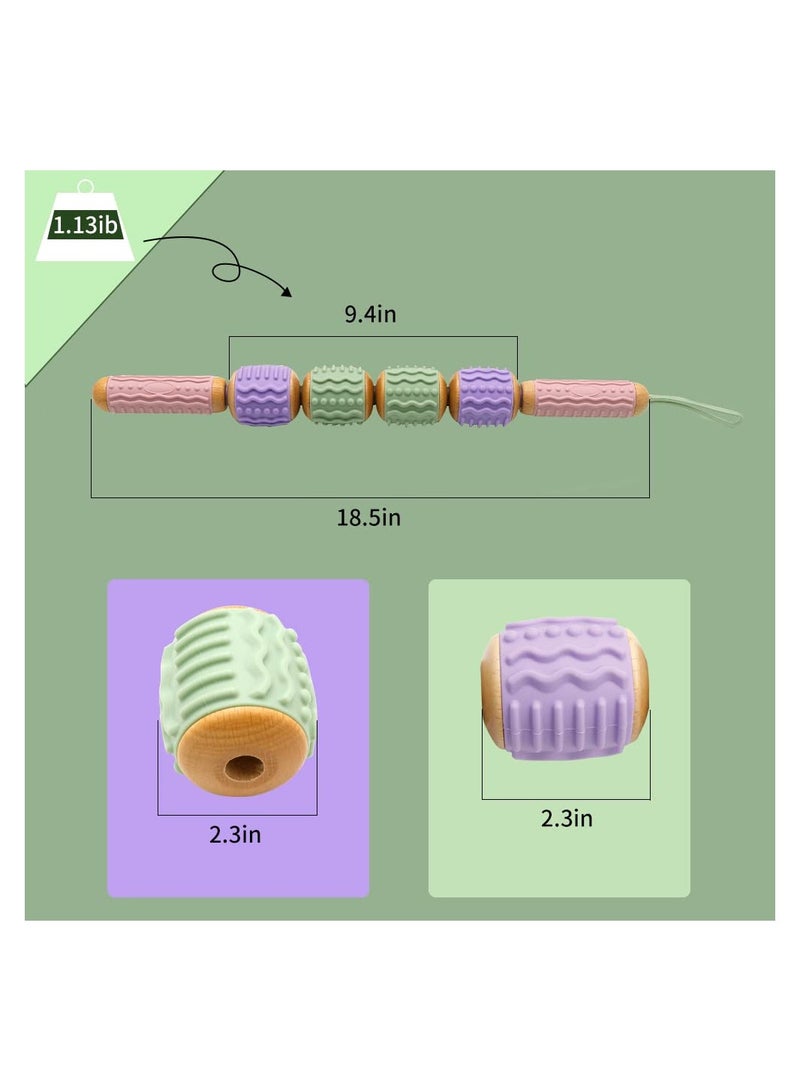 KASTWAVE Massage Roller Stick, Fascia Muscle Roller, Relief Back Pain, Leg Cramp & Muscle Soreness, Wooden Massager Handheld Roller Body Roller Deep Tissue Massage Stick Tools, 4 Rollers - Image 5