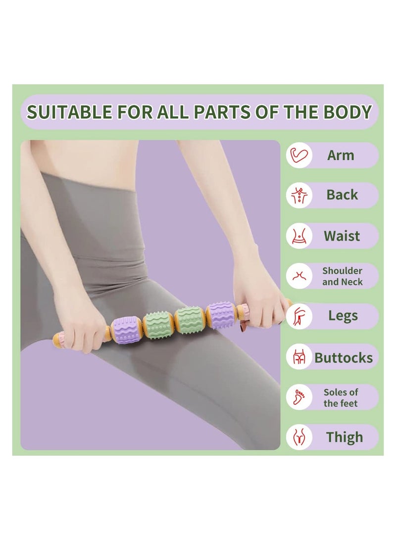 KASTWAVE Massage Roller Stick, Fascia Muscle Roller, Relief Back Pain, Leg Cramp & Muscle Soreness, Wooden Massager Handheld Roller Body Roller Deep Tissue Massage Stick Tools, 4 Rollers - Image 4