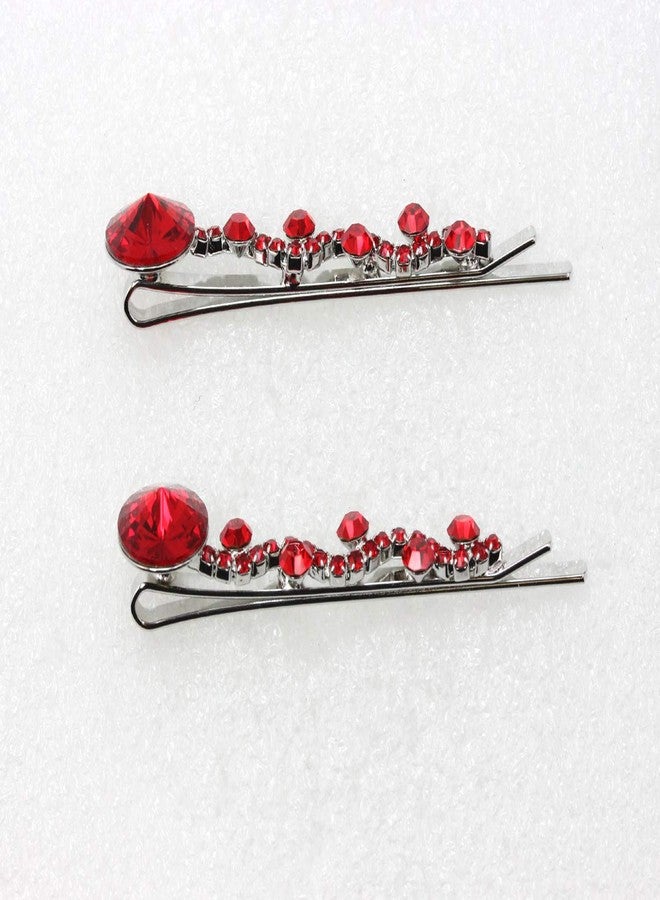 Faship A Pair Of Red Premium Rhinestone Crystal Floral Hair Clips 2 Pcs Pins - Image 4