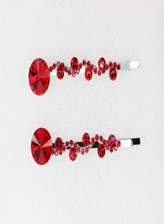 Faship A Pair Of Red Premium Rhinestone Crystal Floral Hair Clips 2 Pcs Pins - Image 3