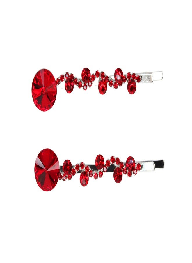 Faship A Pair Of Red Premium Rhinestone Crystal Floral Hair Clips 2 Pcs Pins - Image 1