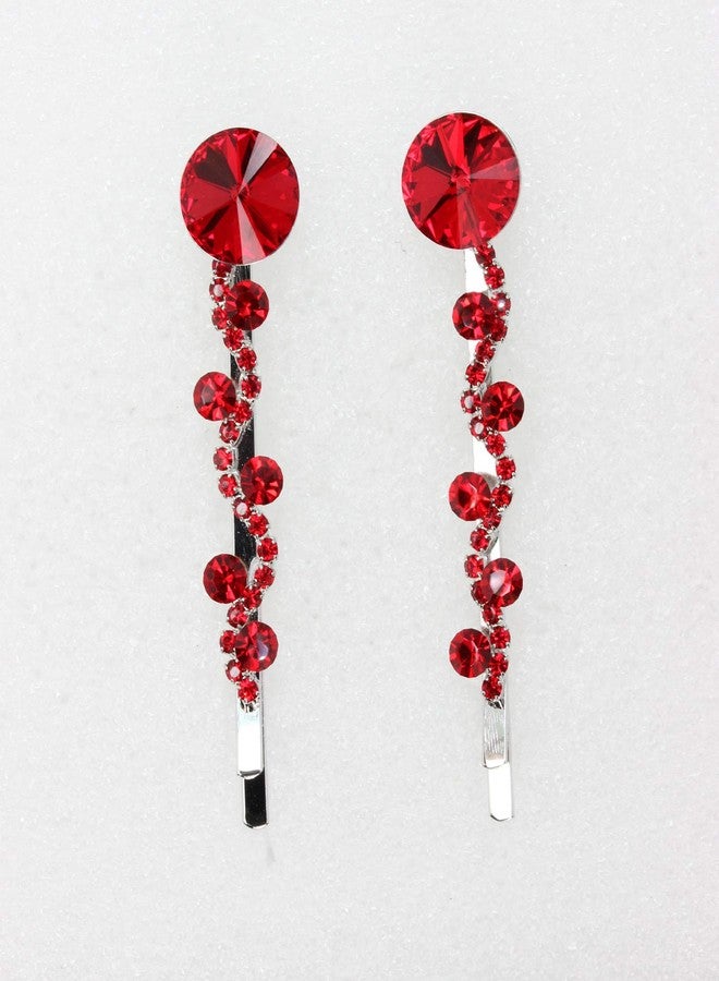 Faship A Pair Of Red Premium Rhinestone Crystal Floral Hair Clips 2 Pcs Pins - Image 2