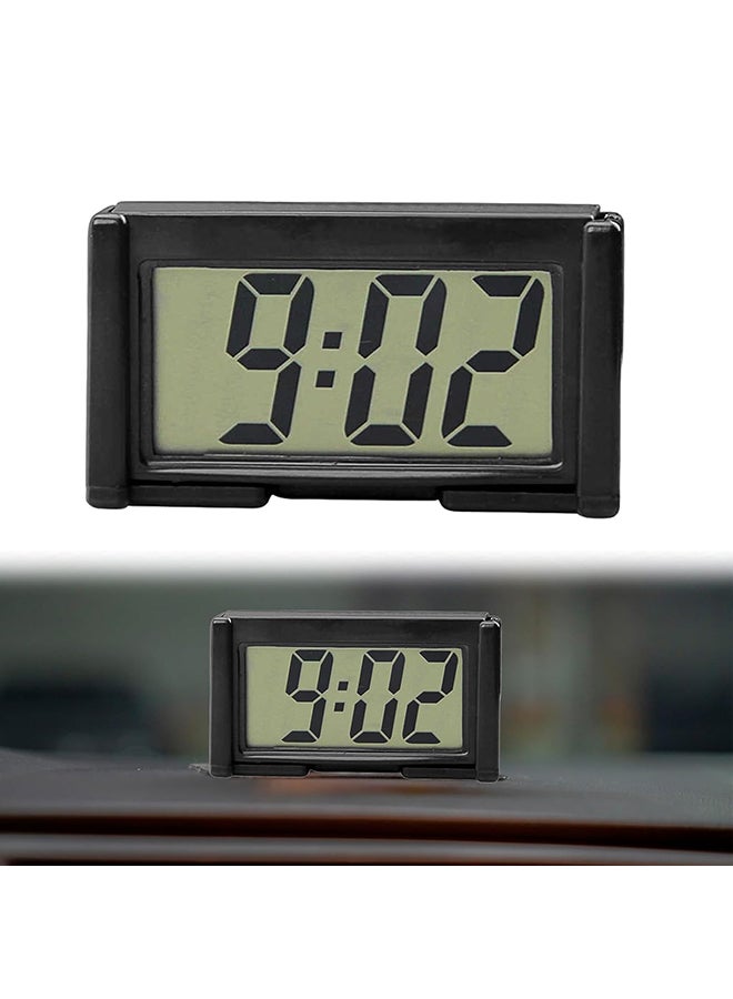 Lcd Digital Car Clock With Sticky Pad, Small Digital Time Display, Portable Electronic Desk Clock, Suitable For Car Dashboards, Home Offices, Rectangular Black. - Image 1