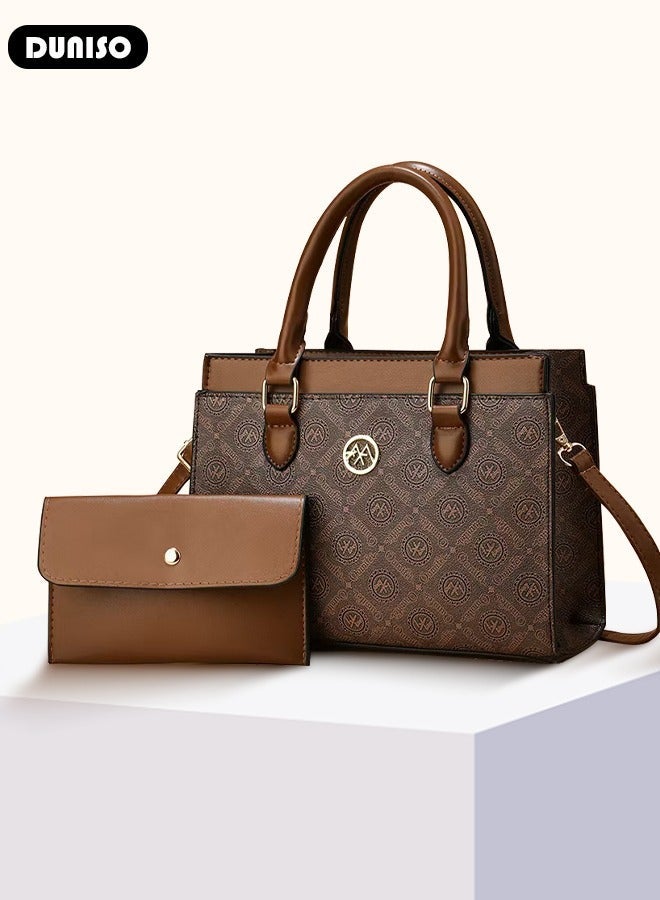 DUNISO Large-Capacity Satchel Bag Sets for Women Ladies,Printed Versatile Handbags with Reinforced Handle and Elegant Metal Ornament,PU Leather Simple Fashion Small Handbag, Shoulder Bag Multipurpose with Multiple Compartments Crossbody Bag,Ideal Teacher Bag,Everyday Tote ,Travel and Shopping - Image 5