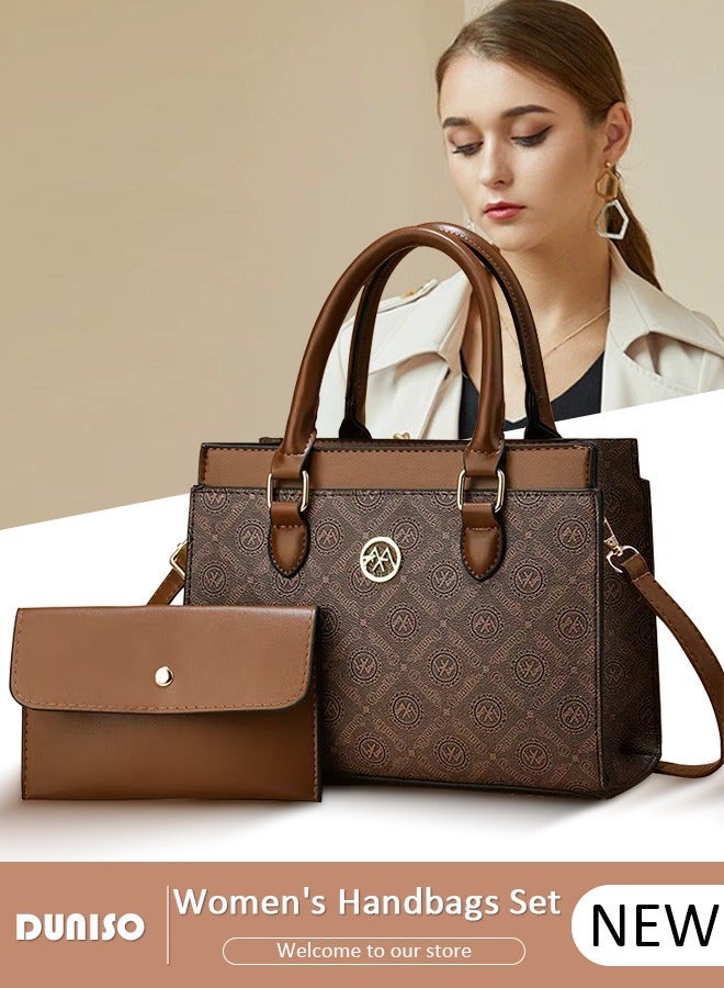 DUNISO Large-Capacity Satchel Bag Sets for Women Ladies,Printed Versatile Handbags with Reinforced Handle and Elegant Metal Ornament,PU Leather Simple Fashion Small Handbag, Shoulder Bag Multipurpose with Multiple Compartments Crossbody Bag,Ideal Teacher Bag,Everyday Tote ,Travel and Shopping - Image 1