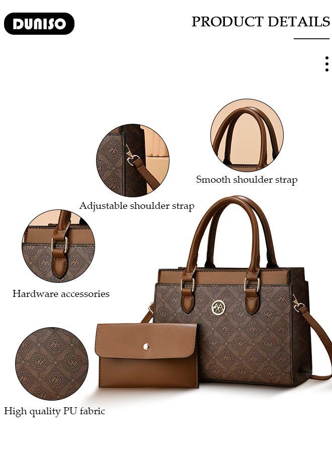 DUNISO Large-Capacity Satchel Bag Sets for Women Ladies,Printed Versatile Handbags with Reinforced Handle and Elegant Metal Ornament,PU Leather Simple Fashion Small Handbag, Shoulder Bag Multipurpose with Multiple Compartments Crossbody Bag,Ideal Teacher Bag,Everyday Tote ,Travel and Shopping - Image 2