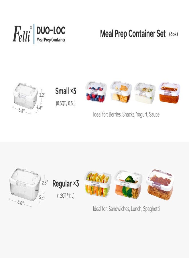 Felli Duo Loc Tritan Containers for Reheating Microwave Safe Box, Airtight Food Storage for Fridge Freezer, On The Go Lunch Container for Adults for Weekly Meal Plan Picnic Travel (6pk) - Image 3