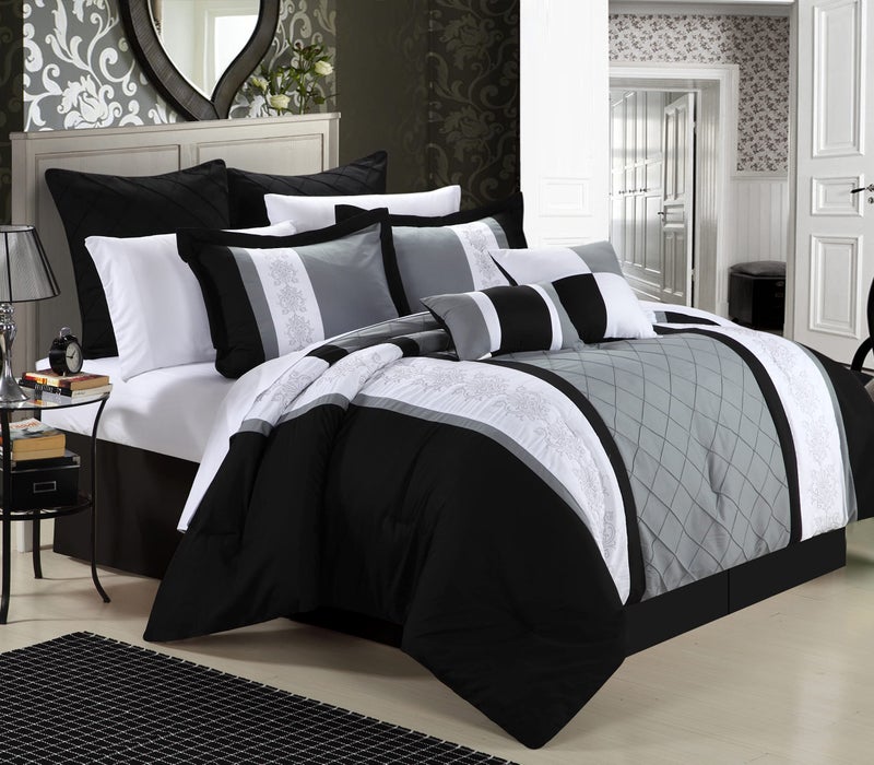 Chic Home 8-Piece Embroidery Comforter Set, Queen, Livingston Black - Image 2
